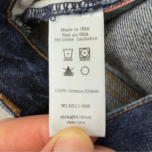 Wings + Horns Men Size 36x34 Cone Mills Selvedge Raw Denim